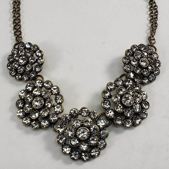 Women's Stunning Old Gold-tone Sparkle Crystal Statement Necklace, Stylish, Chic - Picture 2 of 5